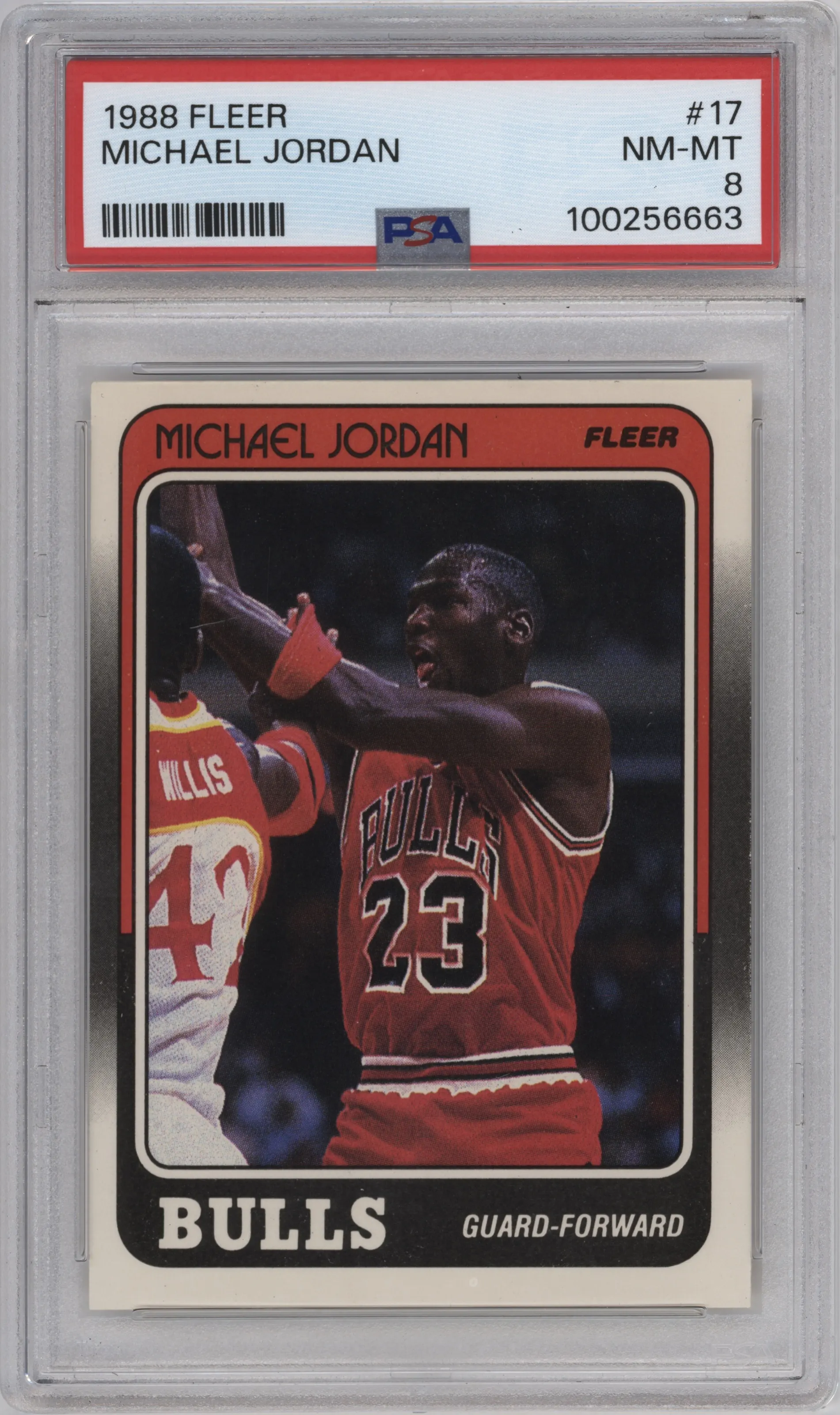 Michael Jordan from the 1988-89 Fleer set graded by PSA and given an overall grade of 8.