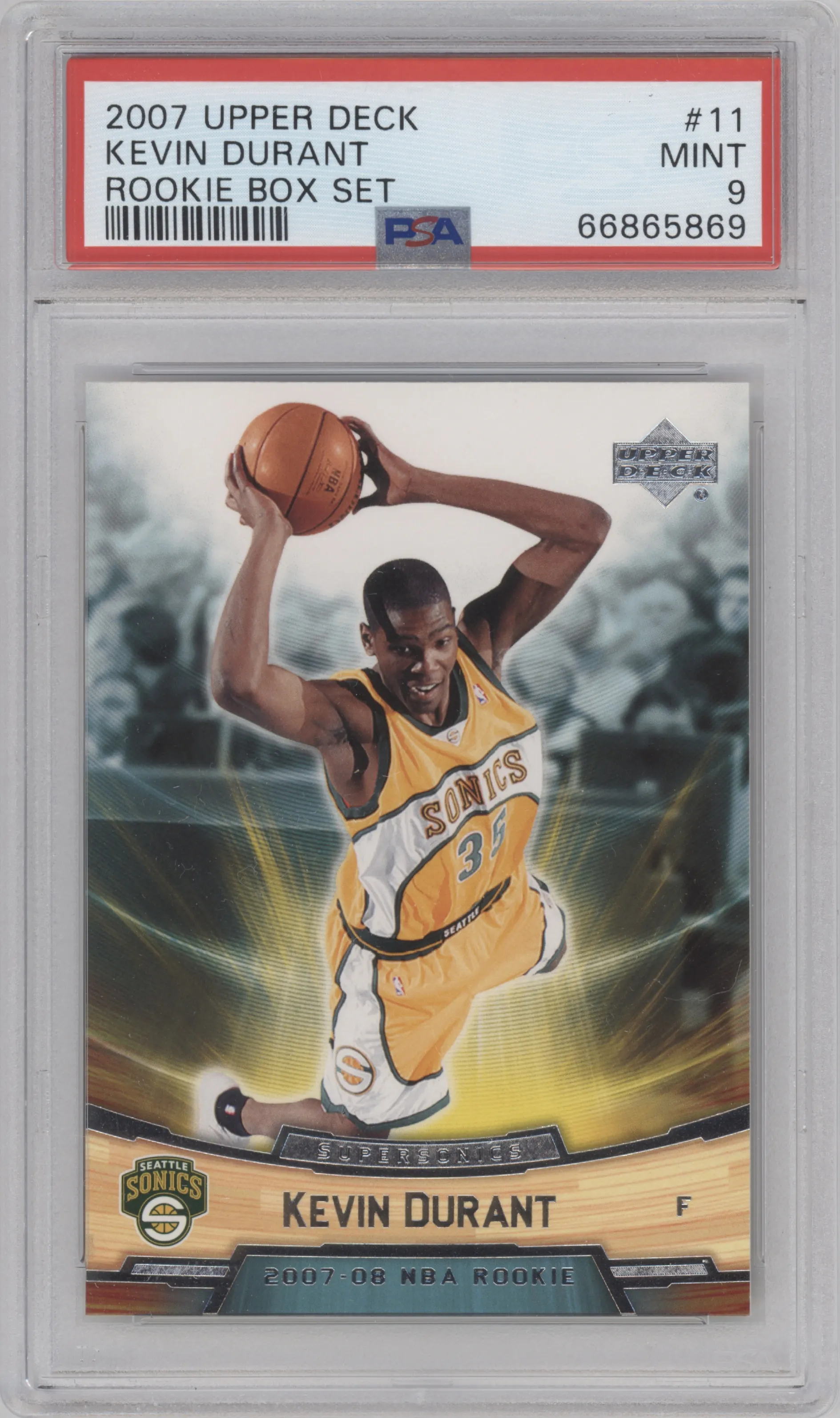 Kevin Durant from the 2007-08 Upper Deck Rookie Box Set set graded by PSA and given an overall grade of 9.