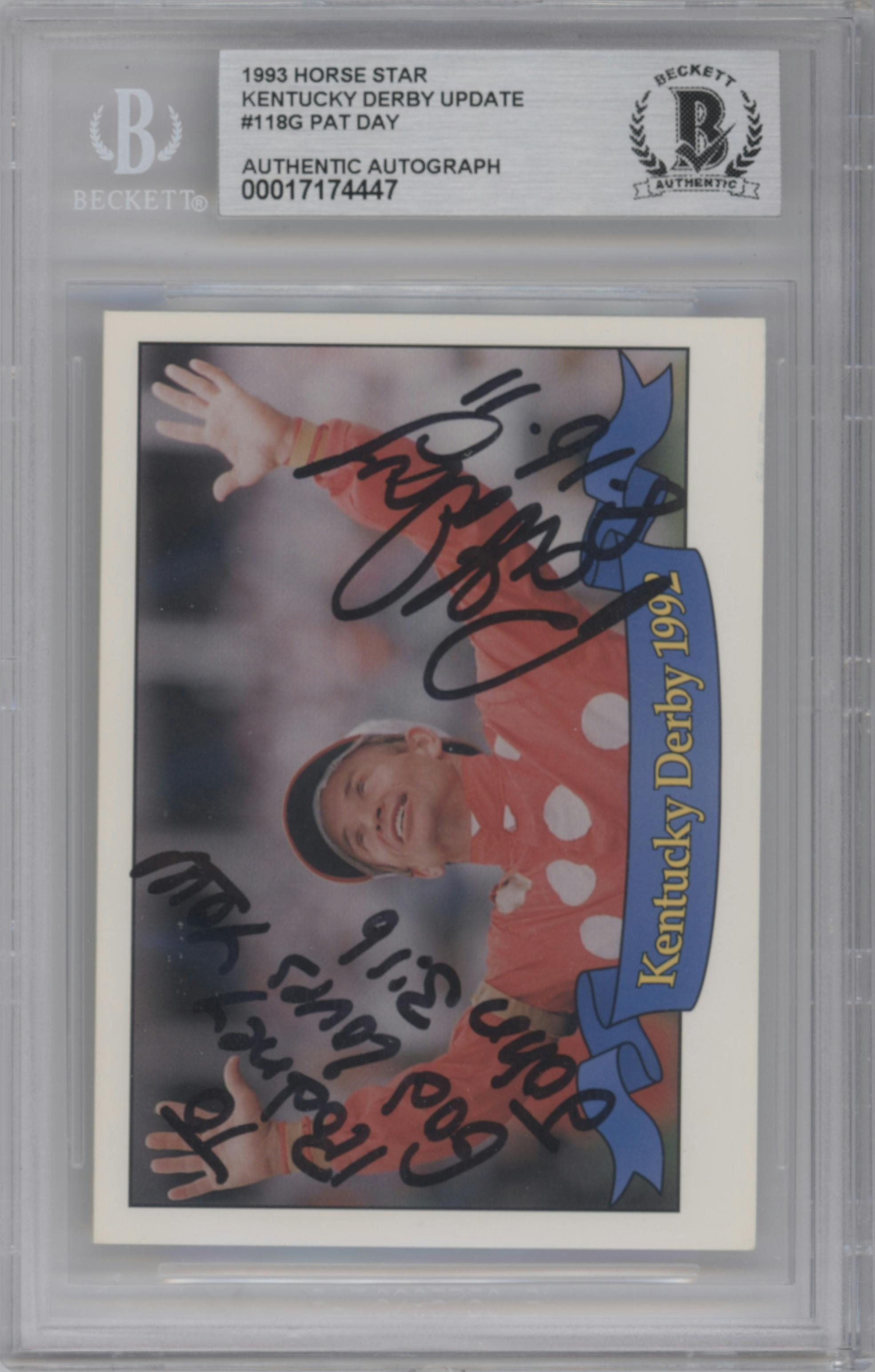 Pat Day from the 1993 Horse Star 1992 Kentucky Derby Update set graded by Beckett.