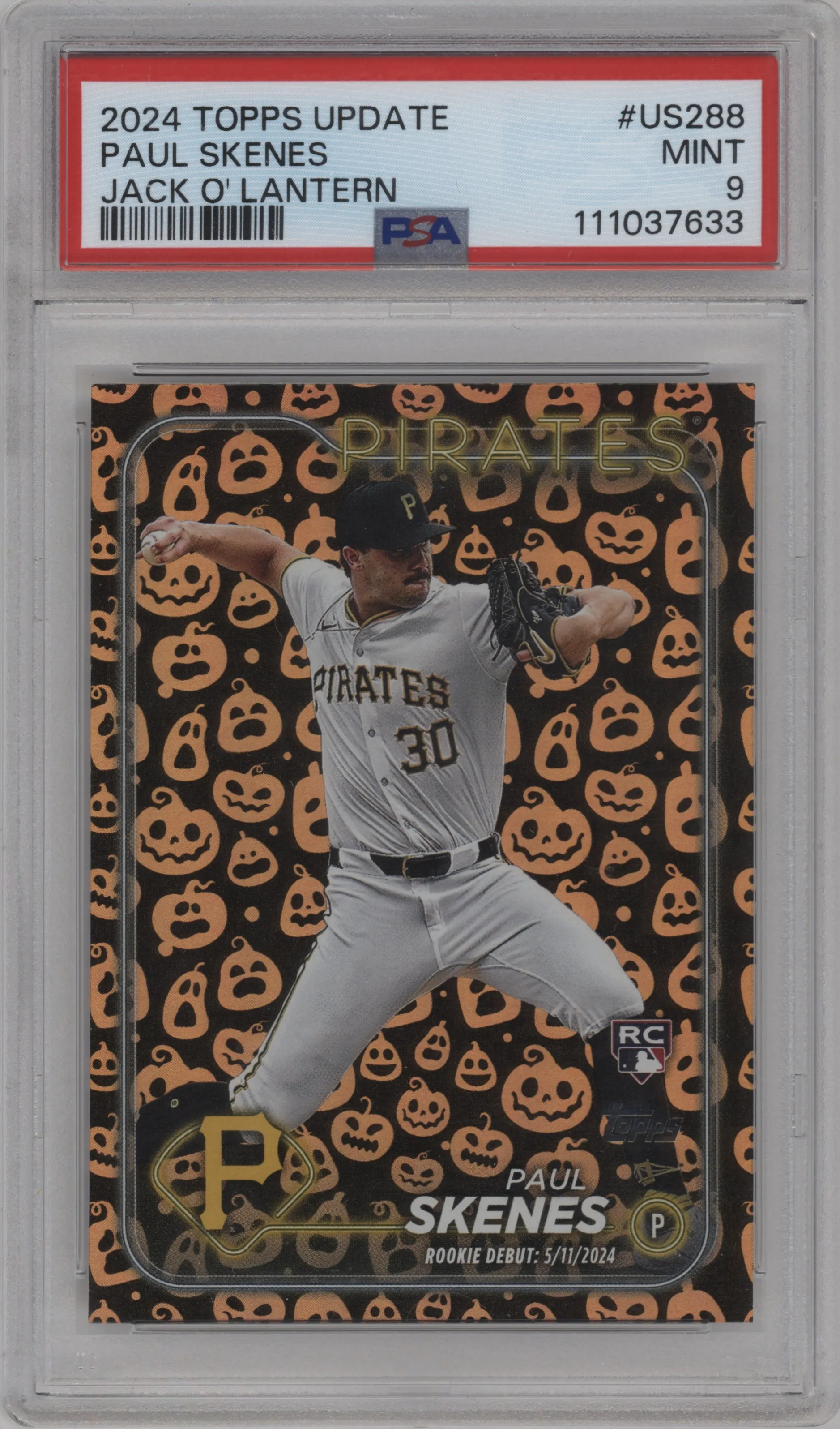 2024 Topps Update Paul Skenes Holiday Jack O'Lanterns PSA 9