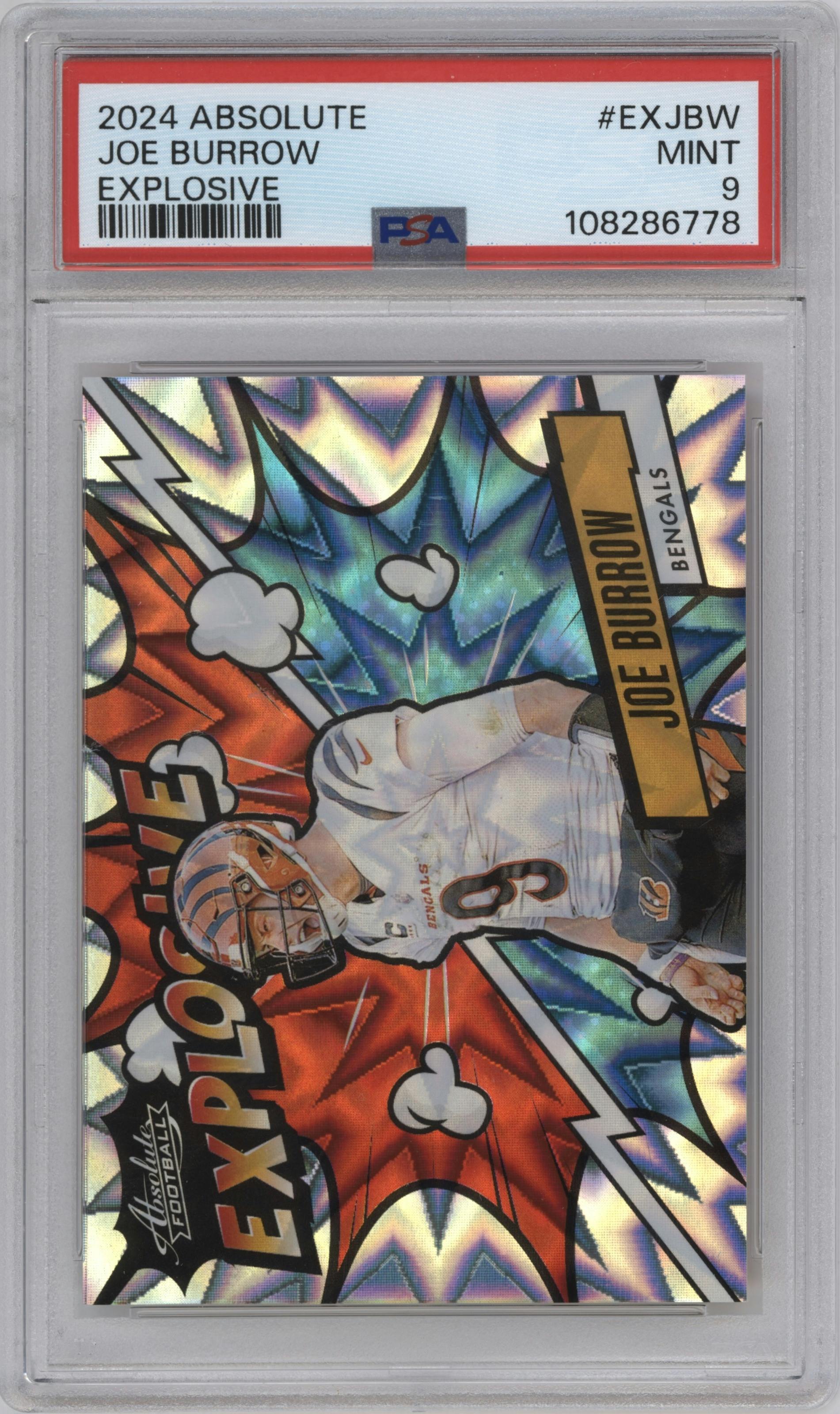 Joe Burrow from the 2024 Panini Absolute set graded by PSA and given an overall grade of 9.