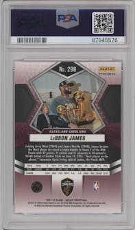 LeBron James from the 2021-22 Panini Mosaic  set featuring a Red Mosaic parallel graded by PSA and given an overall grade of 10.