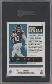 Laviska Shenault Jr. from the 2020 Panini Contenders Optic set featuring a Teal parallel graded by SGC and given an overall grade of 9.5.