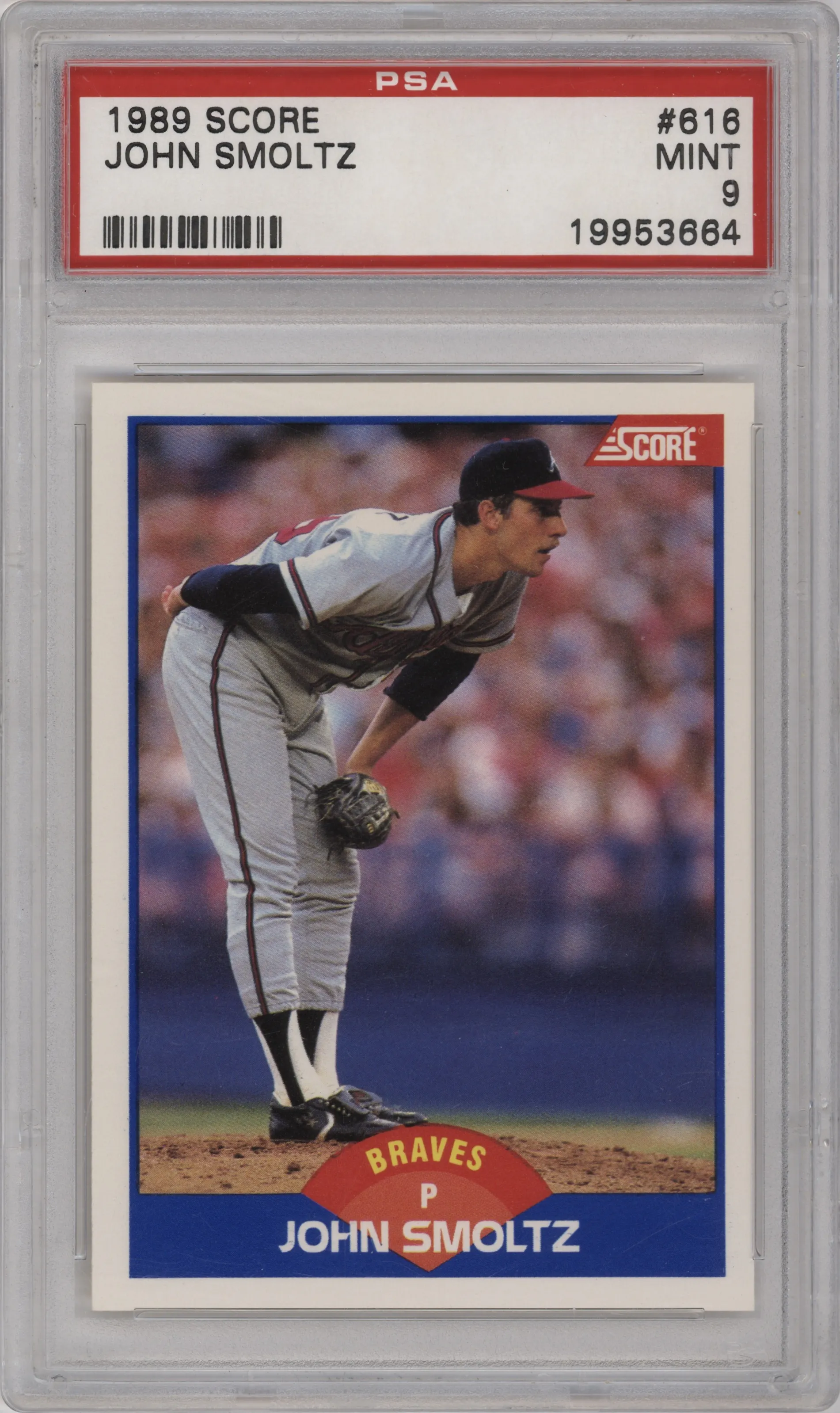 John Smoltz from the 1989 Score set graded by PSA and given an overall grade of 9.
