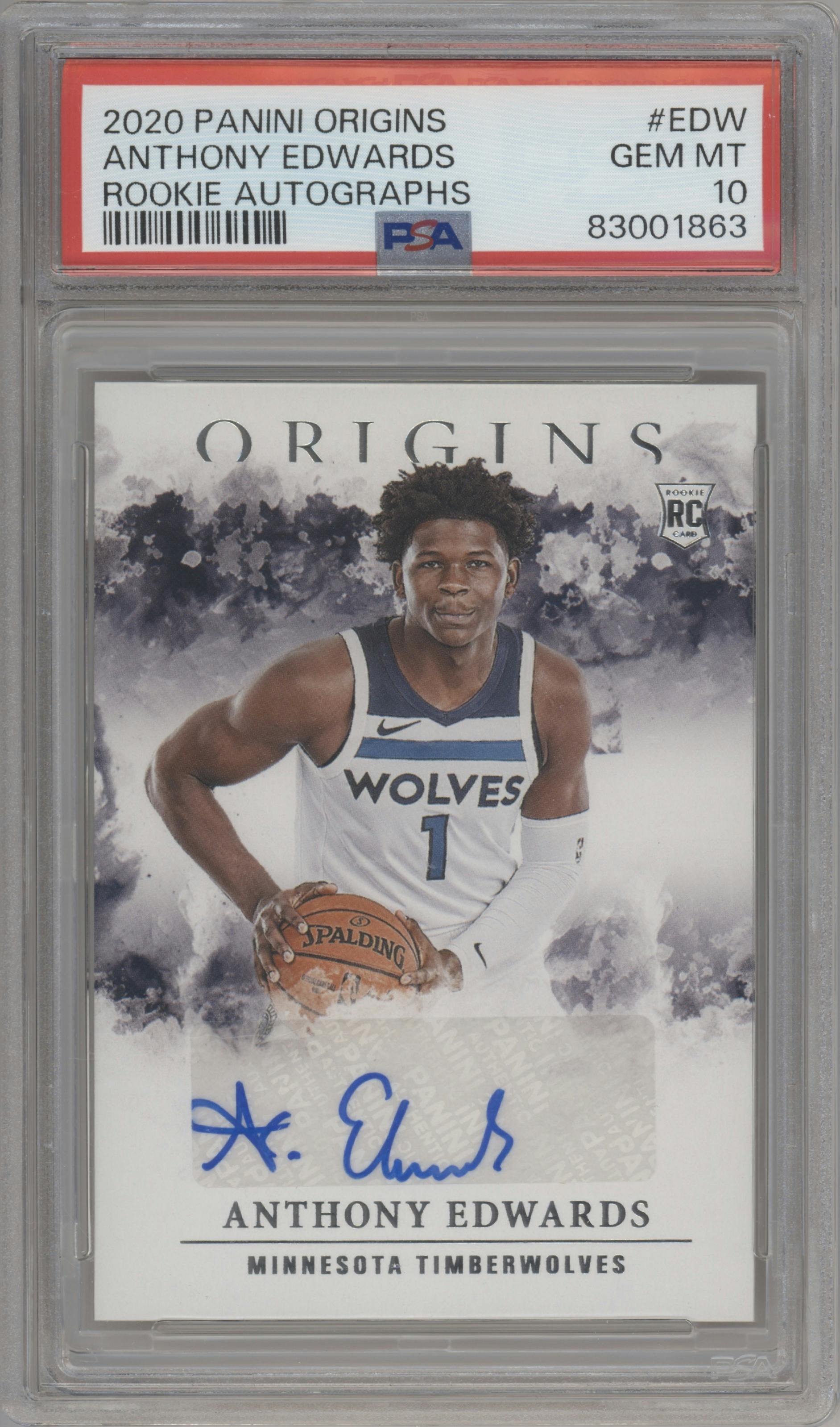 Anthony Edwards from the 2020-21 Panini Origins  set graded by PSA and given an overall grade of 10.