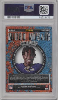 Zay Flowers from the 2023 Panini Mosaic set graded by PSA and given an overall grade of 9.