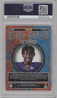 Zay Flowers from the 2023 Panini Mosaic set graded by PSA and given an overall grade of 9.