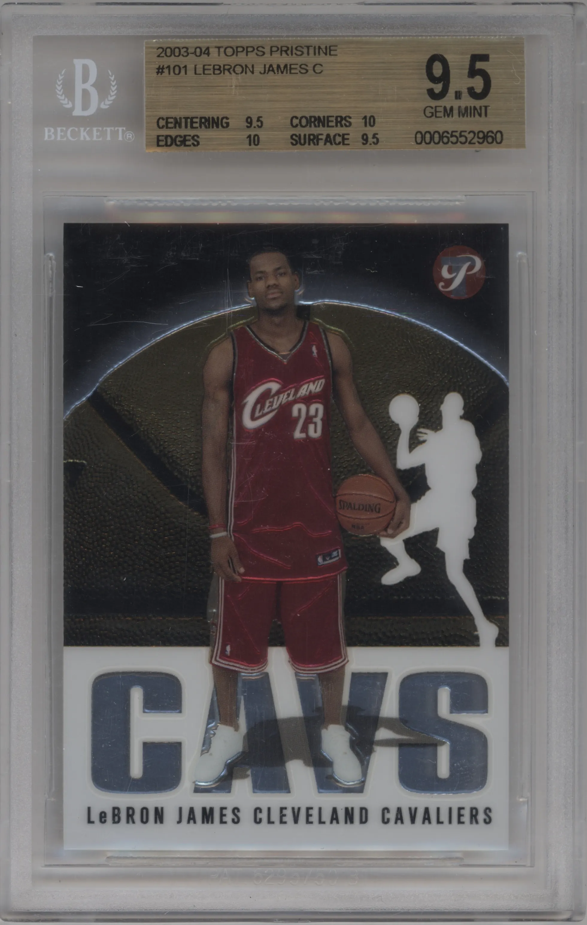 LeBron James from the 2003-04 Topps Pristine  set graded by Beckett and given an overall grade of 9.5.