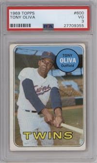 Tony Oliva from the 1969 Topps set graded by PSA and given an overall grade of 3.