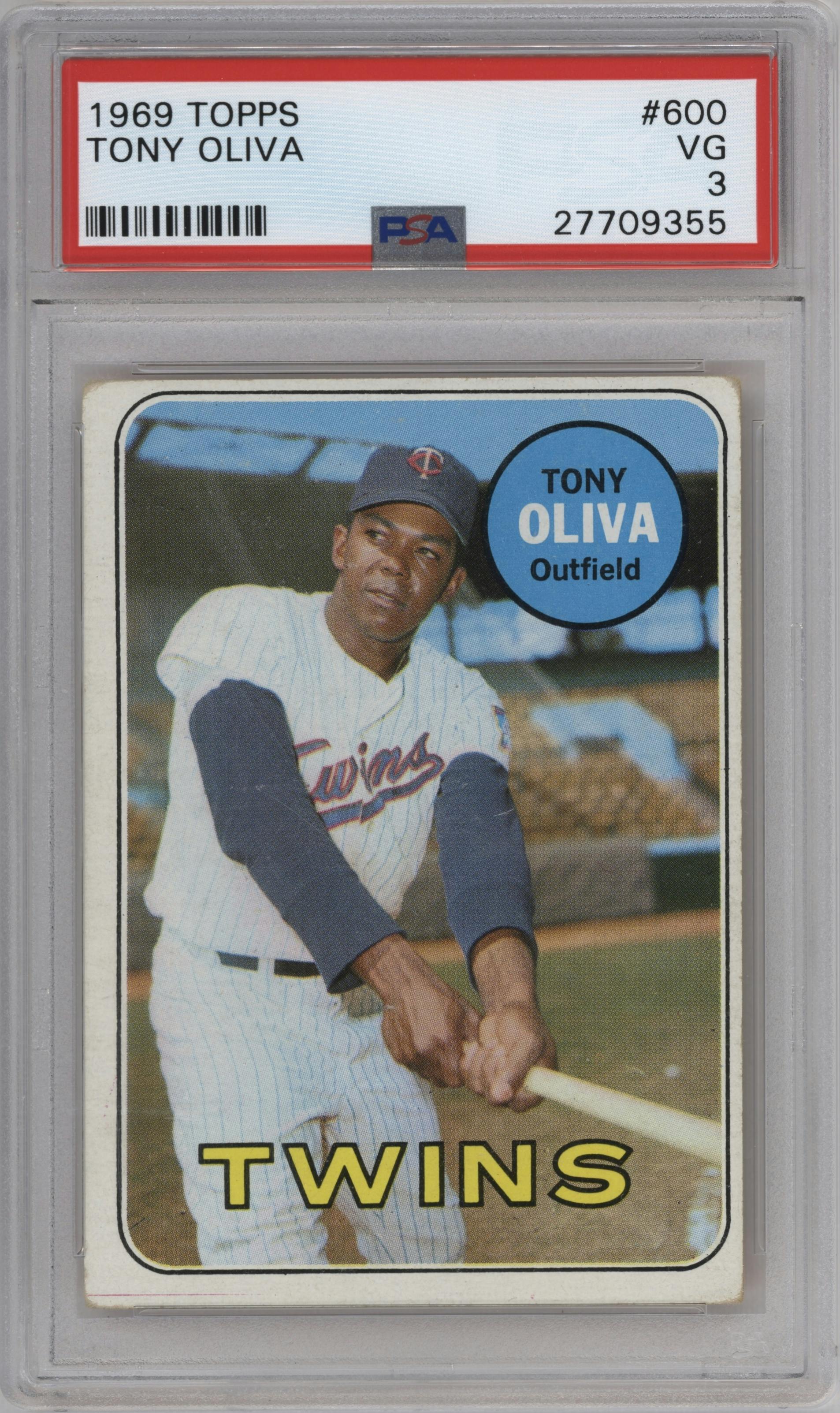 Tony Oliva from the 1969 Topps set graded by PSA and given an overall grade of 3.