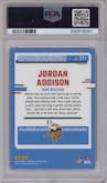 Jordan Addison from the 2023 Donruss Optic set featuring a Hyper Red parallel graded by PSA and given an overall grade of 10.