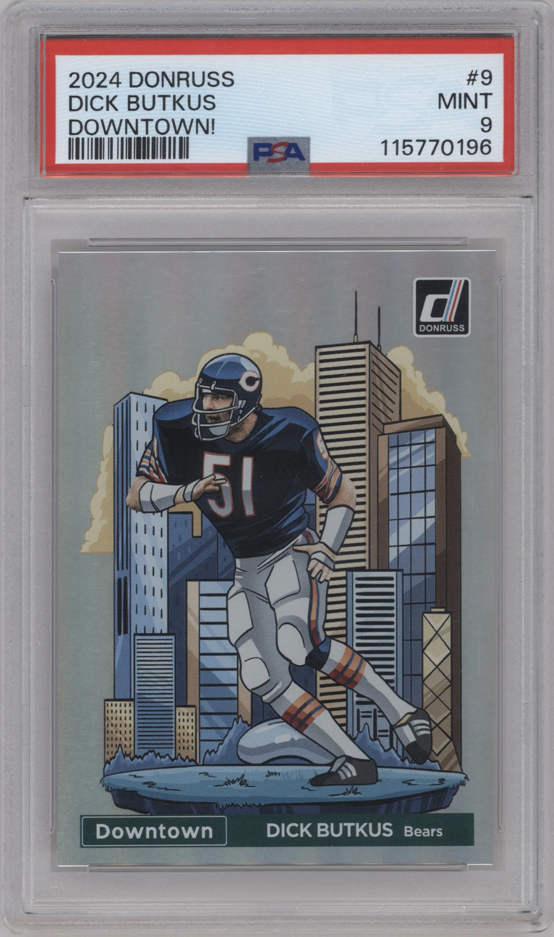 Dick Butkus from the 2024 Donruss set graded by PSA and given an overall grade of 9.
