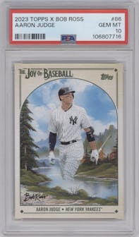 Aaron Judge from the 2023 Topps X Bob Ross The Joy of Baseball set graded by PSA and given an overall grade of 10.