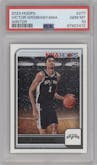 Victor Wembanyama from the 2023-24 Panini NBA Hoops set featuring a Winter parallel graded by PSA and given an overall grade of 10.