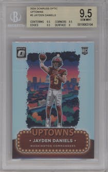 Jayden Daniels from the 2024 Donruss Optic set graded by Beckett and given an overall grade of 9.5.