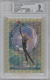 Victor Wembanyama from the 2023-24 Panini Contenders Optic set featuring a Gold Vinyl parallel graded by Beckett and given an overall grade of 9.