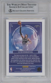 Victor Wembanyama from the 2023-24 Panini Contenders Optic set featuring a Gold Vinyl parallel graded by Beckett and given an overall grade of 9.