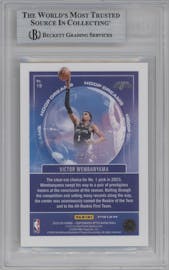 Victor Wembanyama from the 2023-24 Panini Contenders Optic set featuring a Gold Vinyl parallel graded by Beckett and given an overall grade of 9.