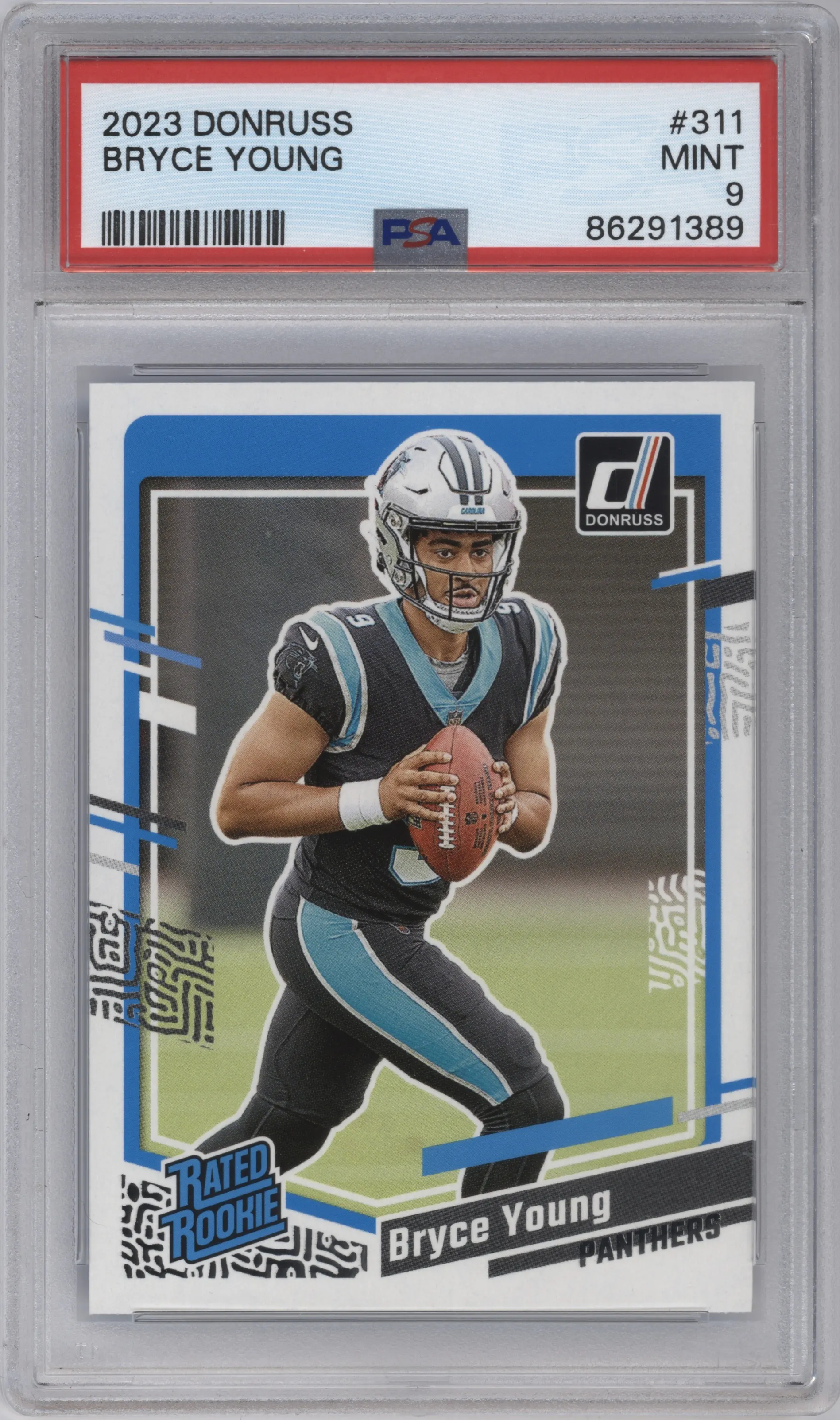 Bryce Young from the 2023 Panini Donruss set graded by PSA and given an overall grade of 9.
