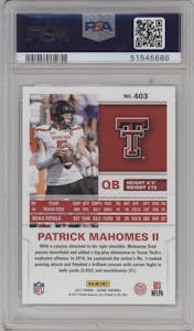 Patrick Mahomes II from the 2017 Panini Score set graded by PSA and given an overall grade of 9.