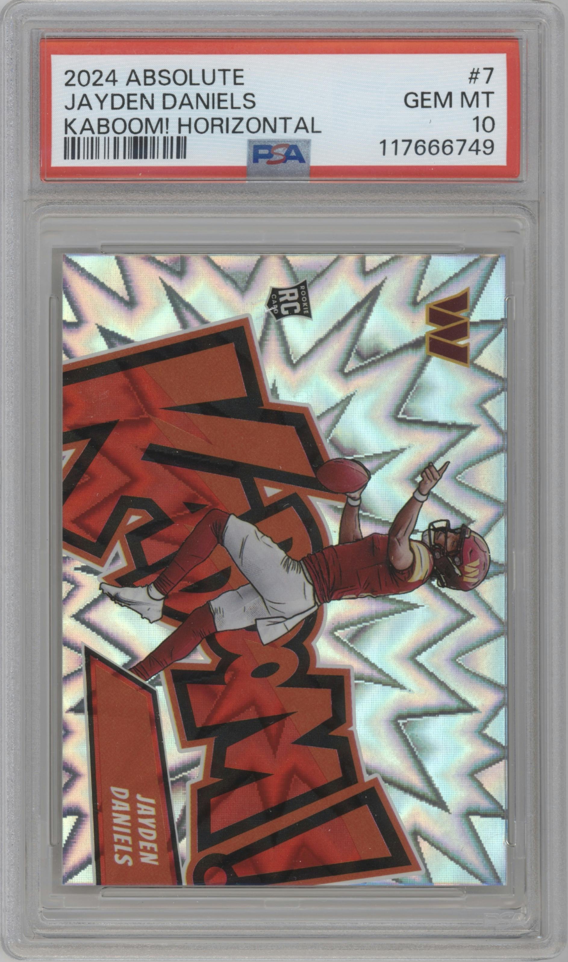 Jayden Daniels from the 2024 Panini Absolute set graded by PSA and given an overall grade of 10.