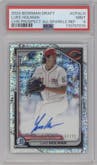 Luke Holman from the 2024 Bowman Draft set featuring a Sparkle Refractor parallel graded by PSA and given an overall grade of 9.