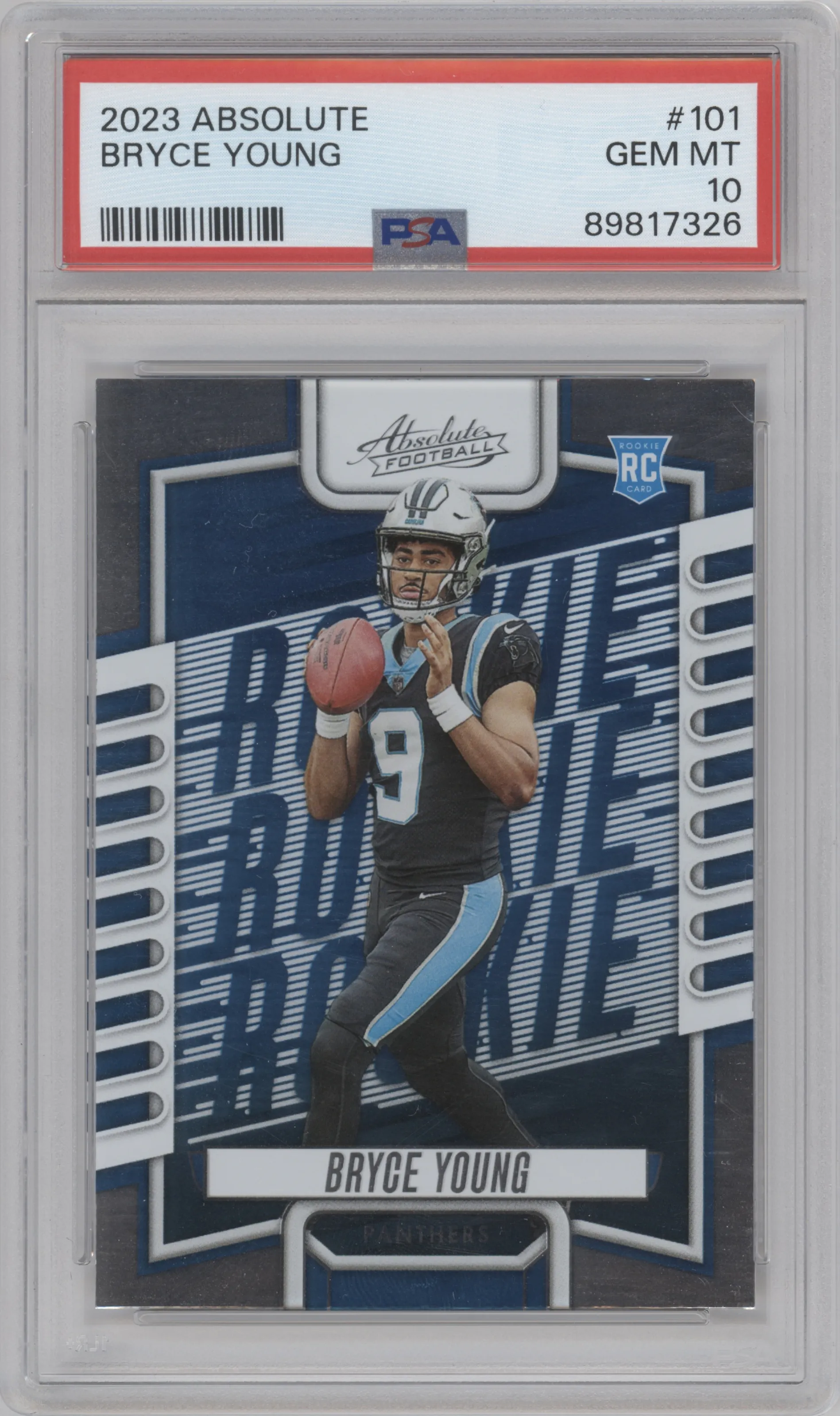 Bryce Young from the 2023 Panini Absolute set graded by PSA and given an overall grade of 10.