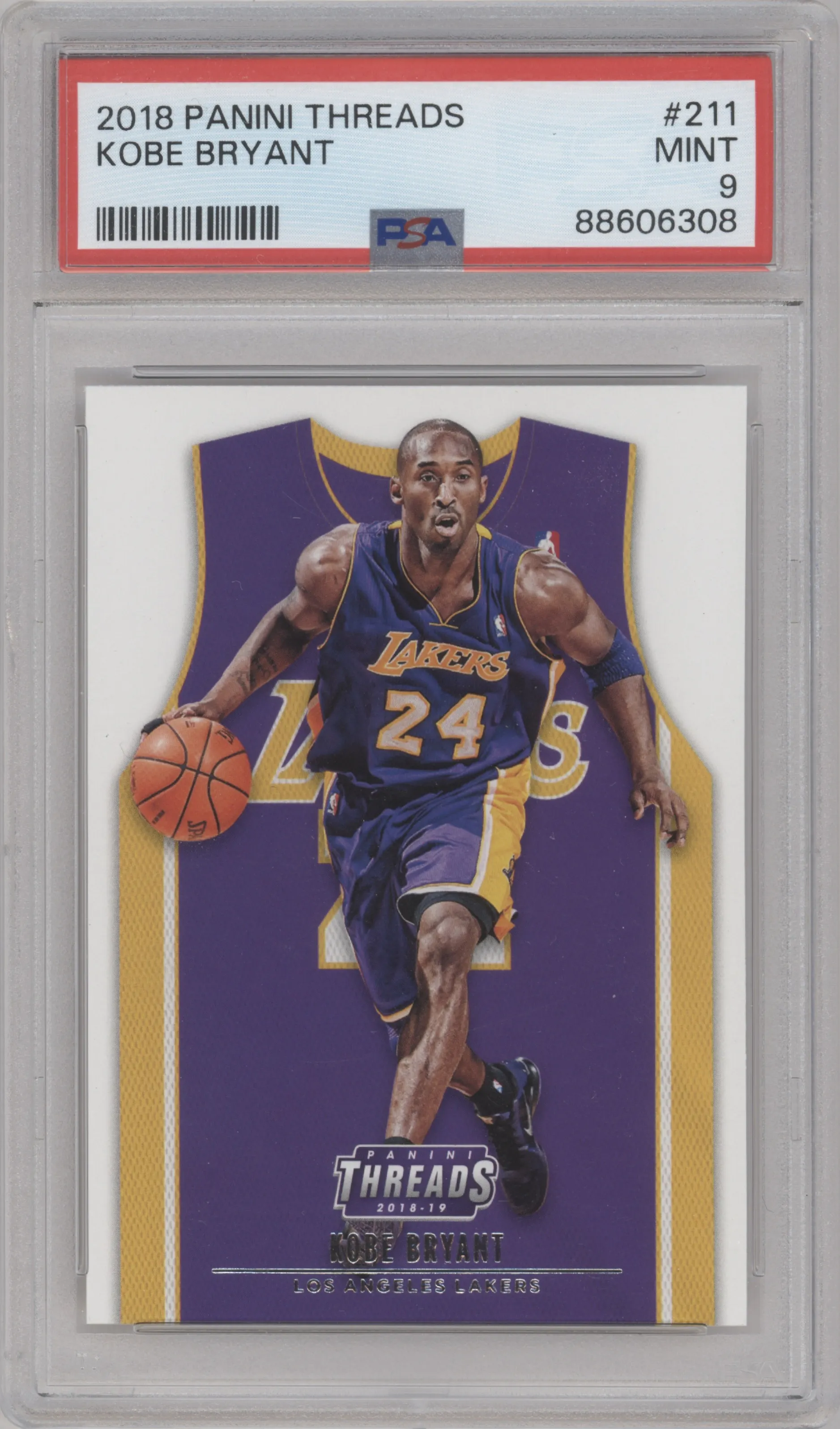 Kobe Bryant from the 2018-19 Panini Threads  set graded by PSA and given an overall grade of 9.