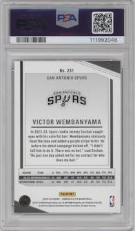 Victor Wembanyama from the 2023-24 Panini Donruss Elite set featuring a Orange parallel graded by PSA and given an overall grade of 9.