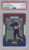 Bijan Robinson from the 2023 Panini Prizm set featuring a Red/White/Blue parallel graded by PSA and given an overall grade of 10.