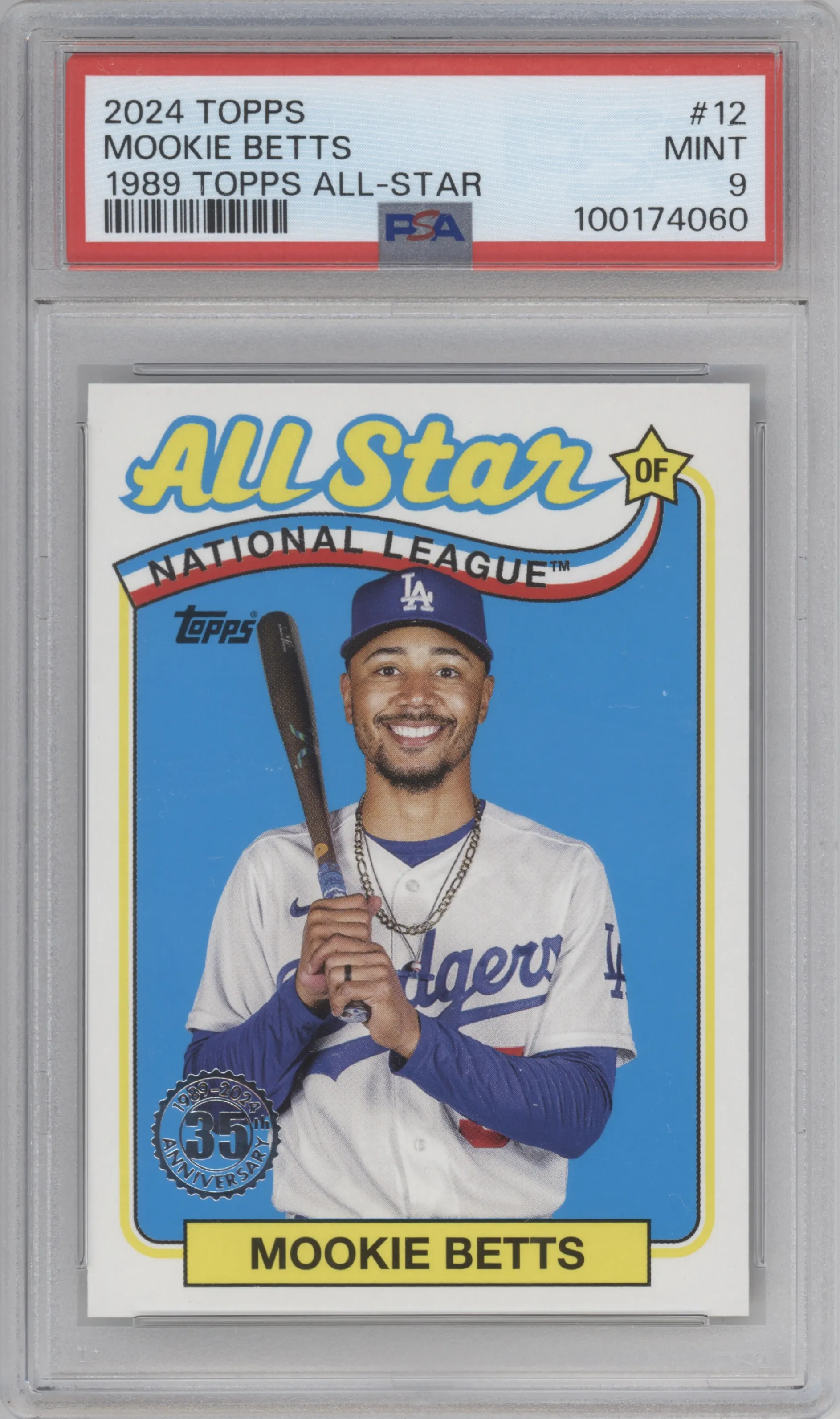 Mookie Betts from the 2024 Topps  set graded by PSA and given an overall grade of 9.