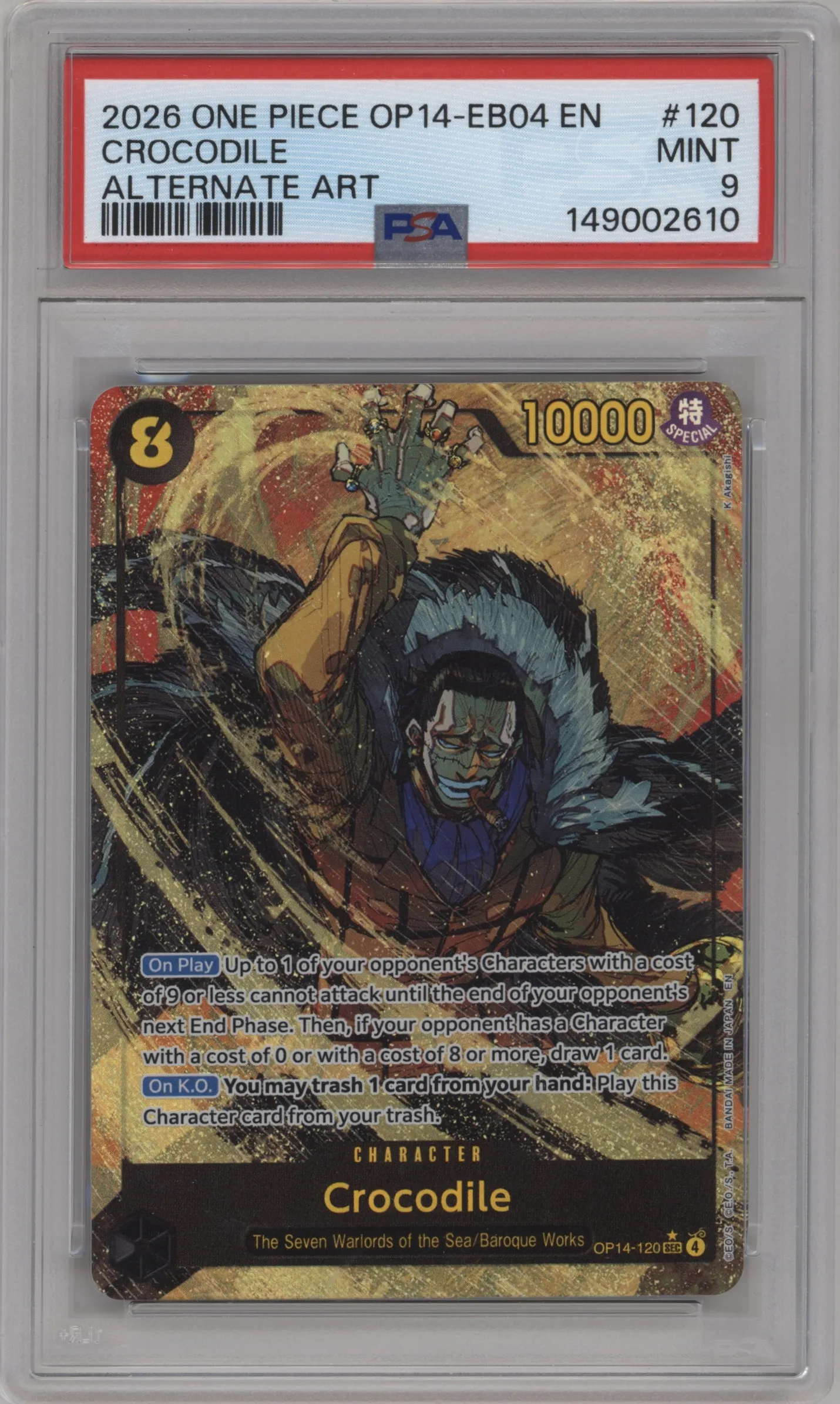 2026 One Piece The Azure Sea's Seven Crocodile Alternate Art SEC #OP14-120 SEC PSA 9