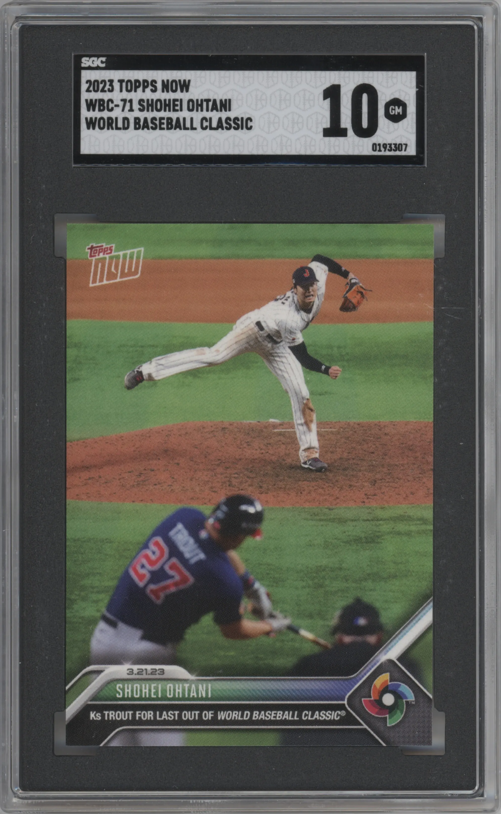 Shohei Ohtani from the 2023 Topps Now World Baseball Classic set graded by SGC and given an overall grade of 10.