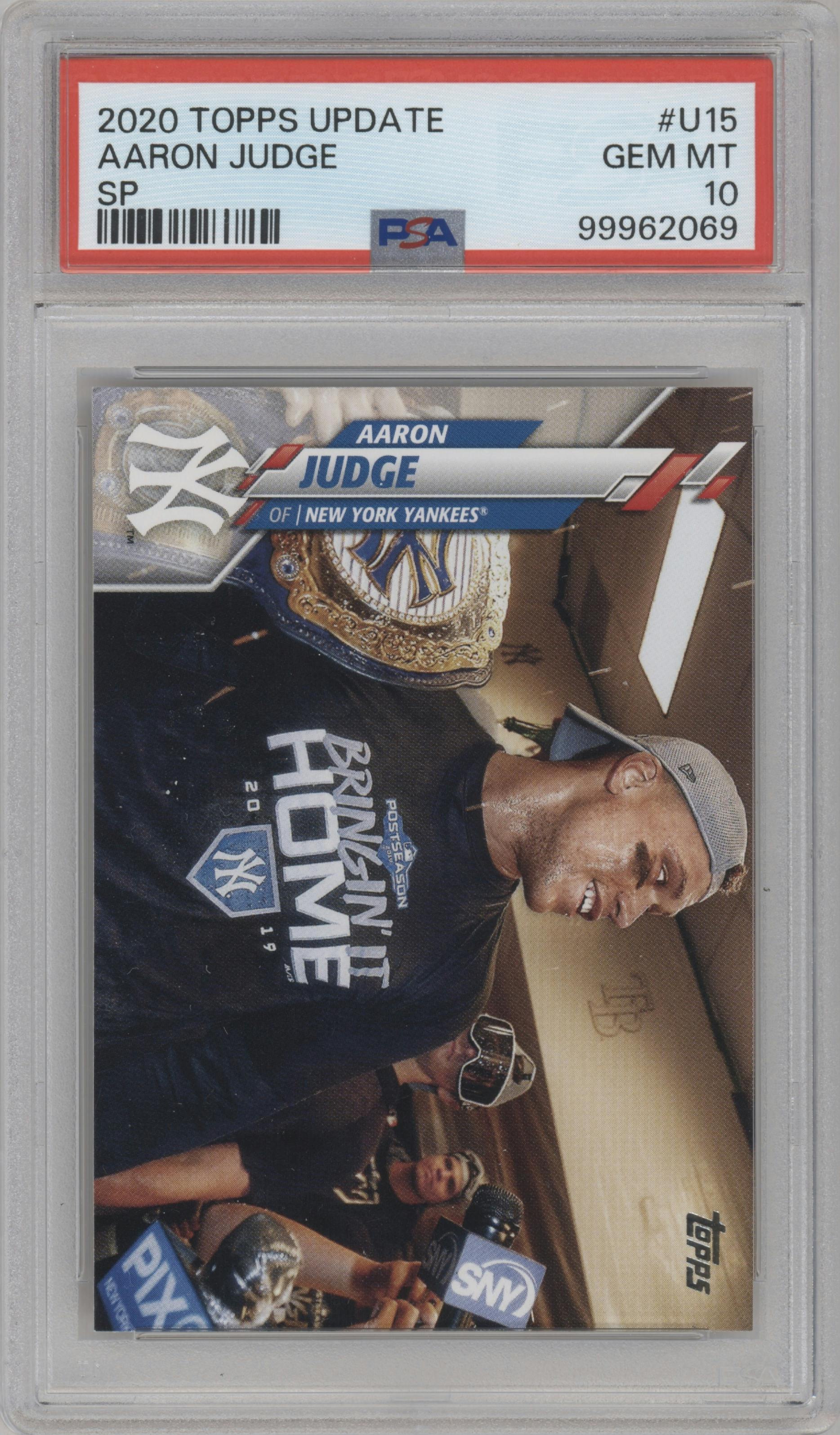 Aaron Judge from the 2020 Topps Update  set graded by PSA and given an overall grade of 10.