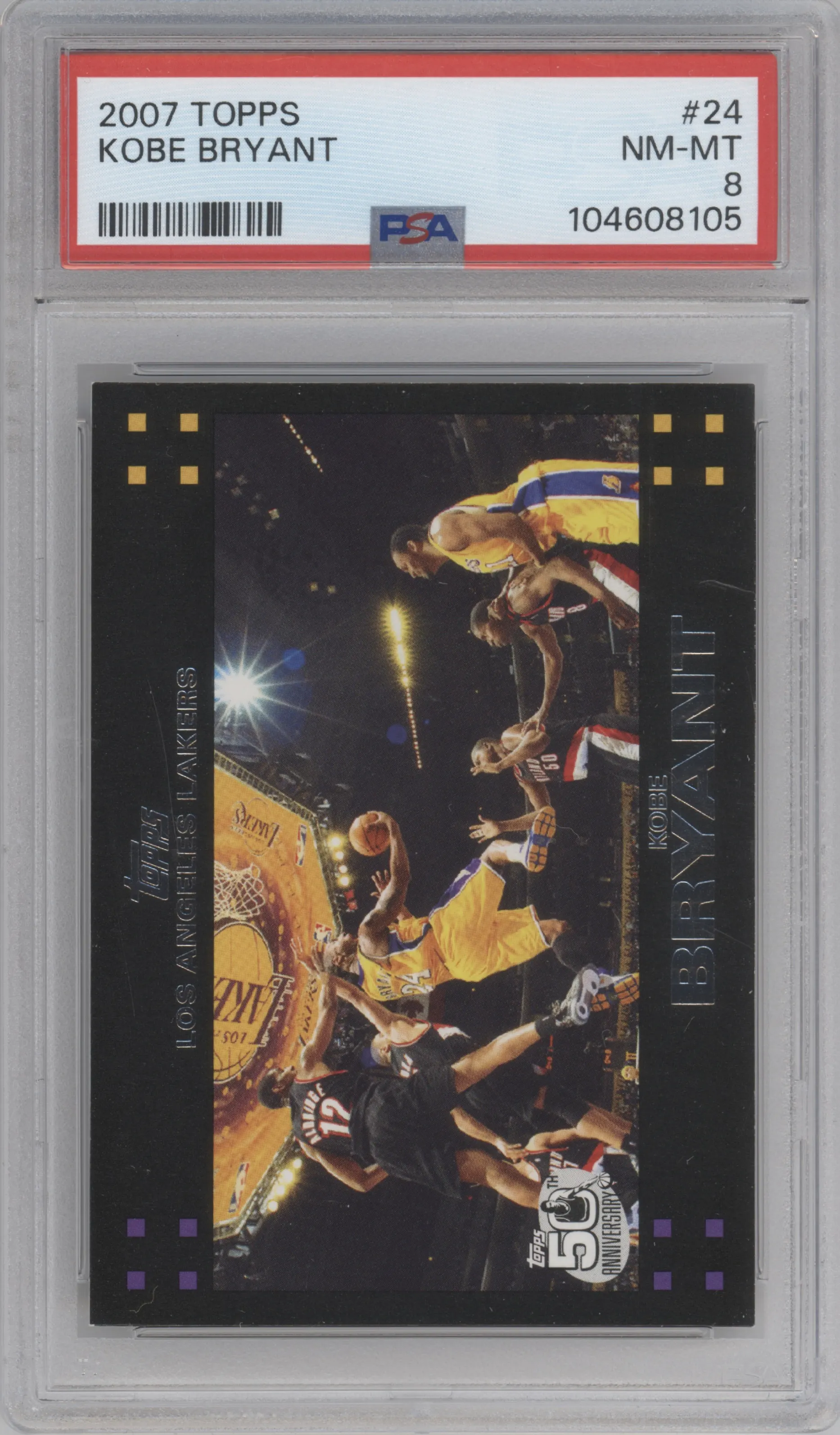 Kobe Bryant from the 2007-08 Topps set graded by PSA and given an overall grade of 8.