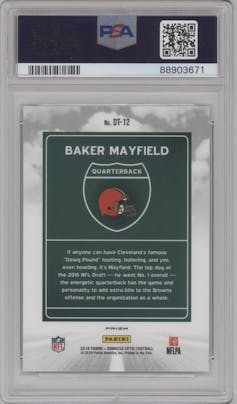 Baker Mayfield from the 2018 Panini Donruss Optic set graded by PSA and given an overall grade of 10.