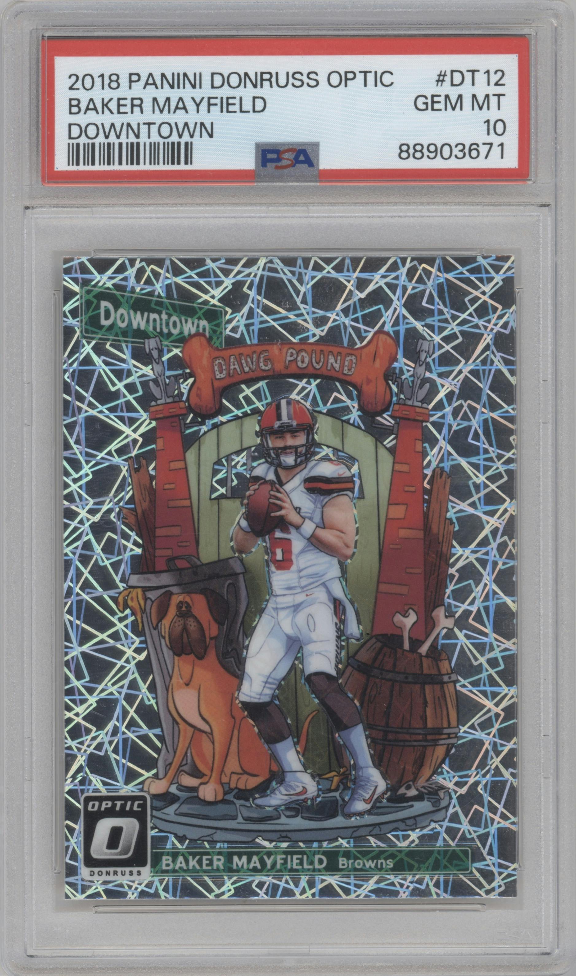 Baker Mayfield from the 2018 Panini Donruss Optic set graded by PSA and given an overall grade of 10.