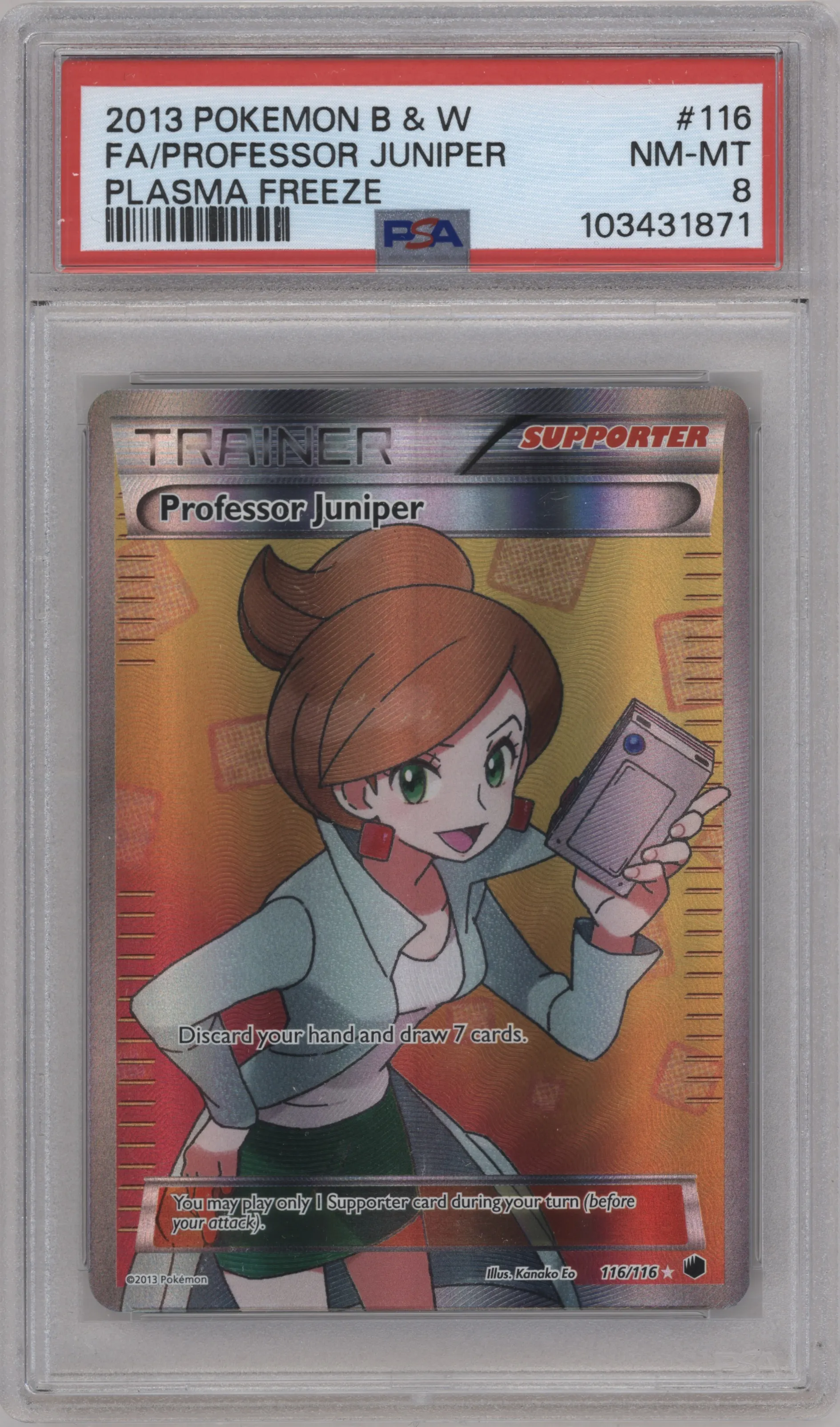 2013 Pokemon B&W Plasma Freeze Professor Juniper #116 PSA 8