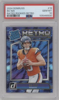 Bo Nix from the 2024 Donruss set graded by PSA and given an overall grade of 10.