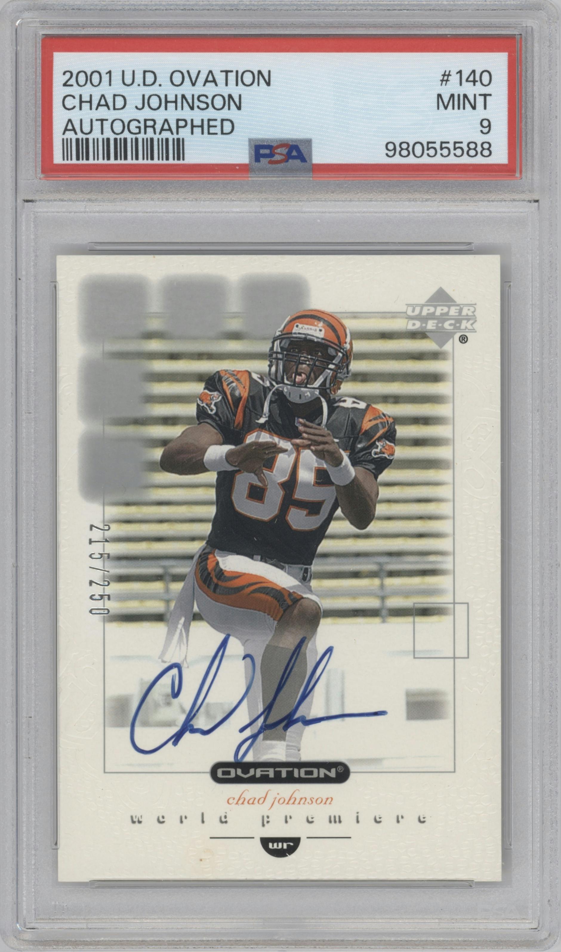 Chad Johnson from the 2001 Upper Deck Ovation set graded by PSA and given an overall grade of 9.