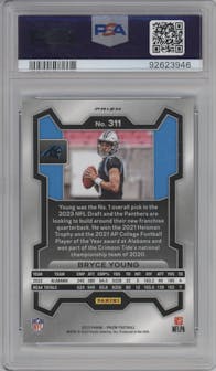 Bryce Young from the 2023 Panini Prizm set featuring a Green Wave  parallel graded by PSA and given an overall grade of 9.