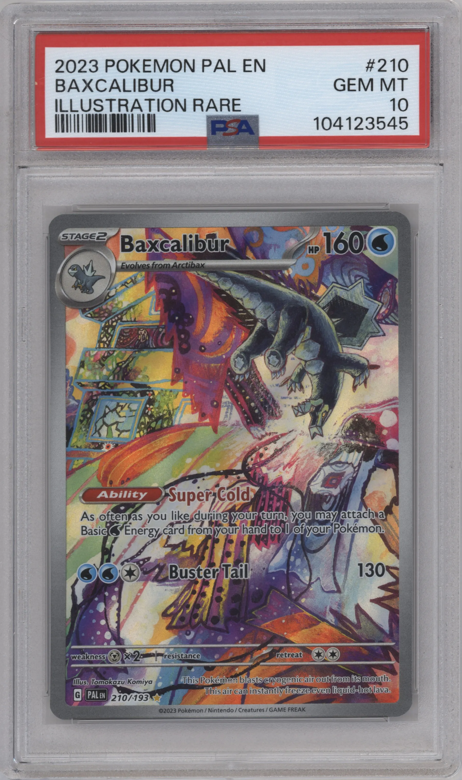 Baxcalibur from the 2023 Pokemon SV set graded by PSA and given an overall grade of 10.