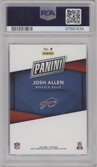 Josh Allen from the 2023 Panini The National VIP set featuring a Red parallel graded by PSA and given an overall grade of 10.