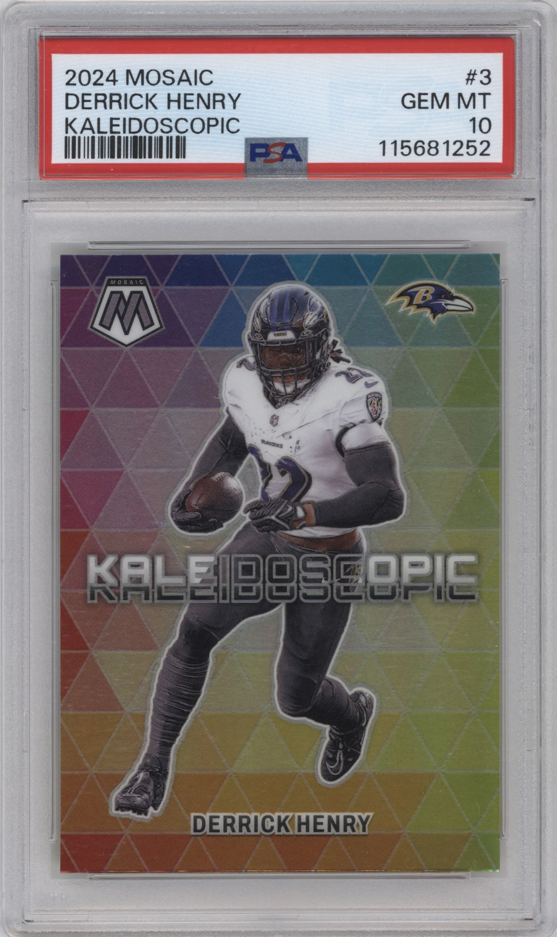 Derrick Henry  from the 2024 Panini Mosaic set graded by PSA and given an overall grade of 10.