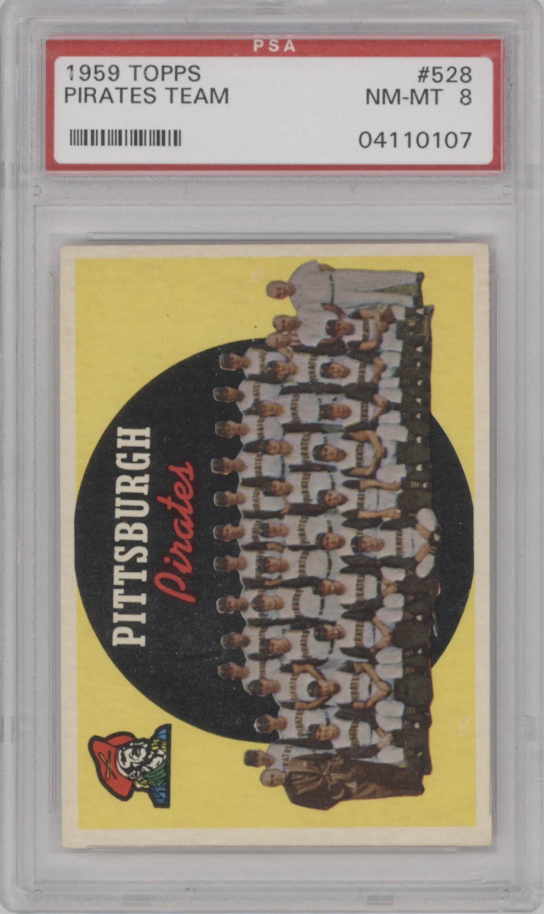 Pittsburgh Pirates Team Checklist from the 1959 Topps set graded by PSA and given an overall grade of 8.