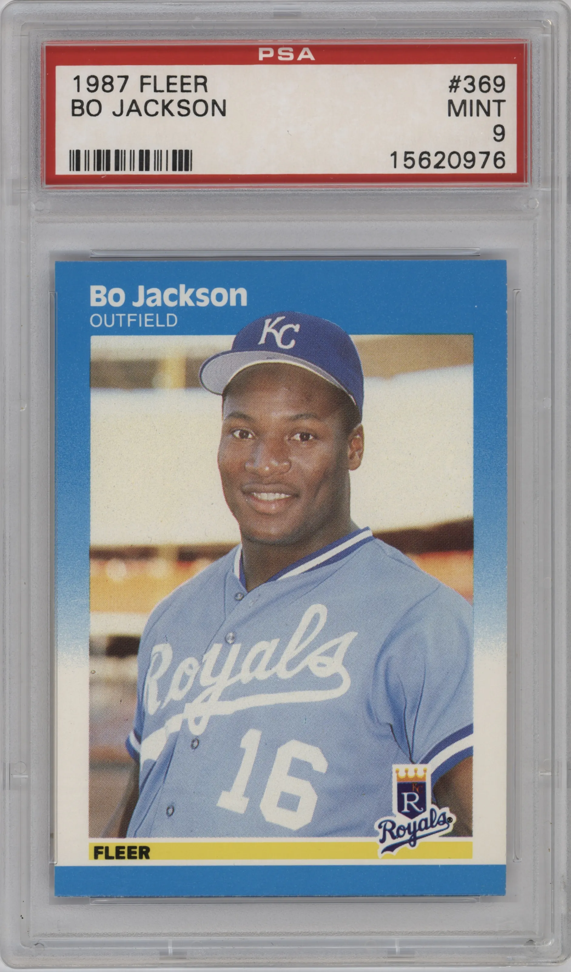 Bo Jackson from the 1987 Fleer set graded by PSA and given an overall grade of 9.