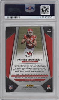 Patrick Mahomes II from the 2017 Panini Prizm set featuring a Prizm parallel graded by PSA and given an overall grade of 9.