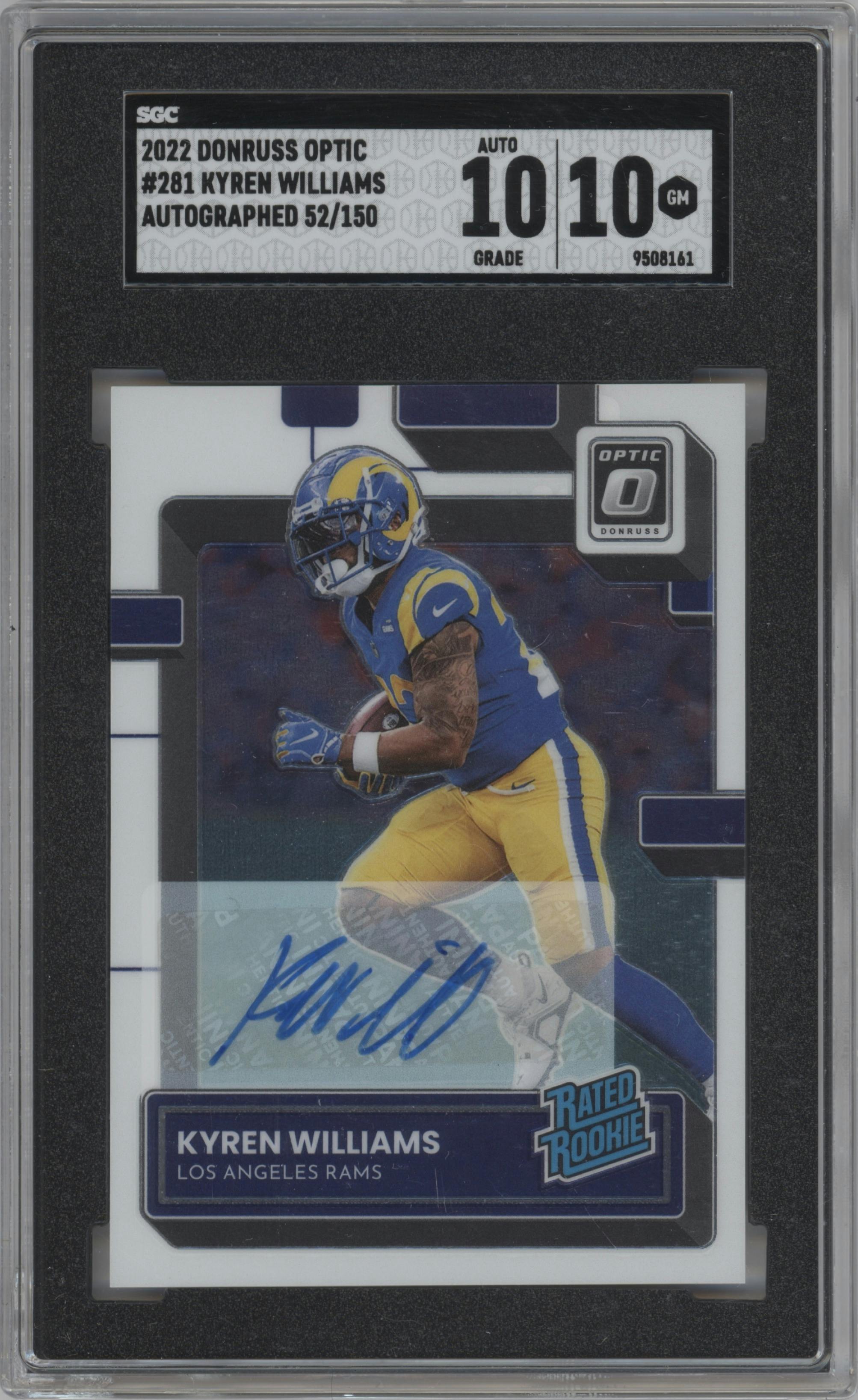 Kyren Williams from the 2022 Panini Donruss Optic set graded by SGC and given an overall grade of 10.