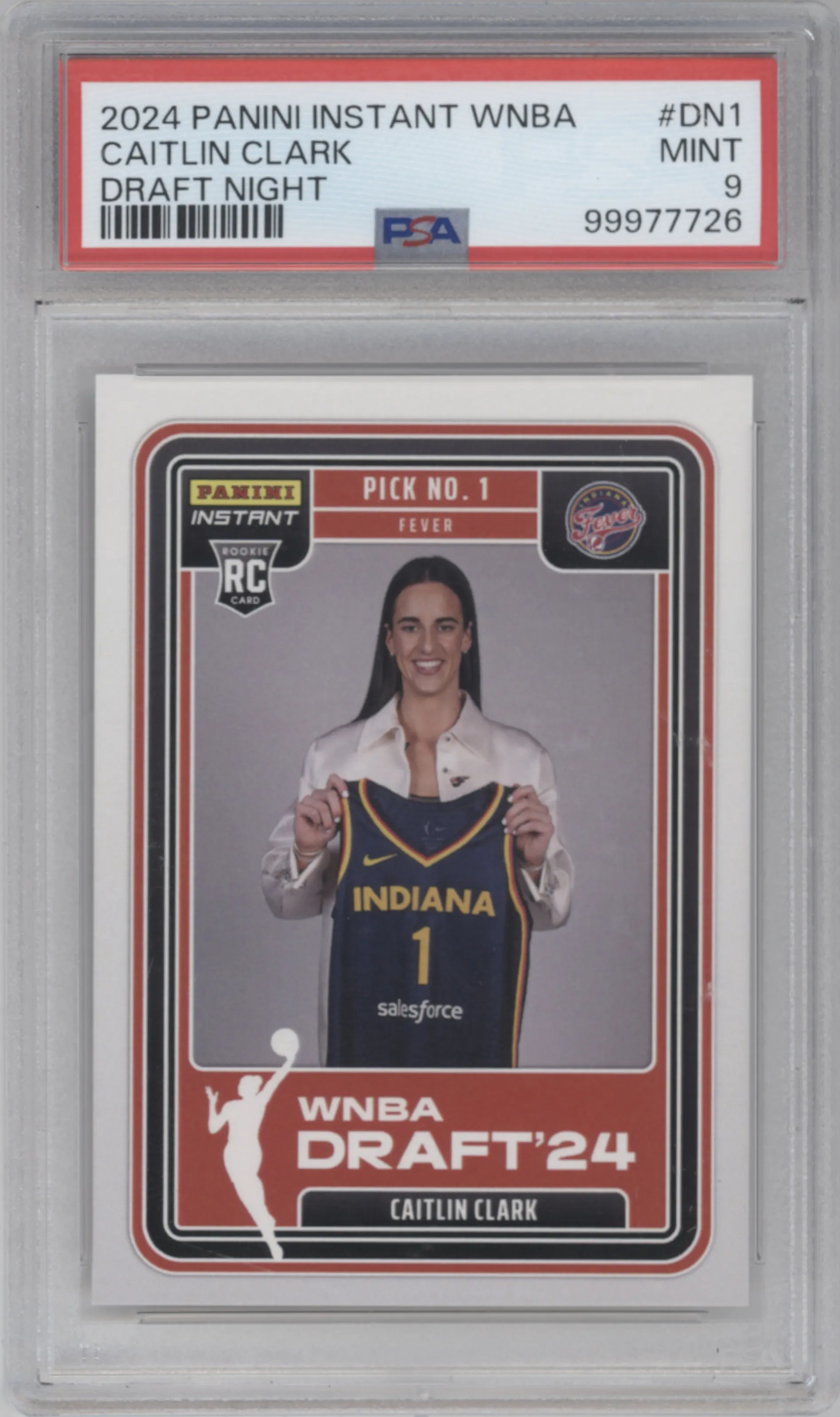 Caitlin Clark from the 2024-25 Panini Instant WNBA set graded by PSA and given an overall grade of 9.