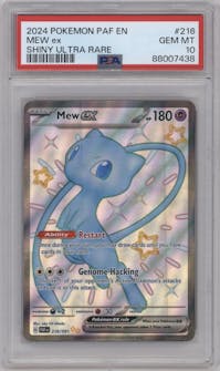 Mew ex from the 2024 Pokemon SV set graded by PSA and given an overall grade of 10.